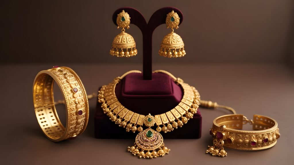 elegant gold indian jewelry set featuring necklace, earrings, and bangles for traditional occasions elegant gold indian jewelry set featuring necklace, earrings, and bangles for traditional occasions